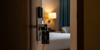 hotel room door slightly open revealing a modern luxury hote 20260331 082645