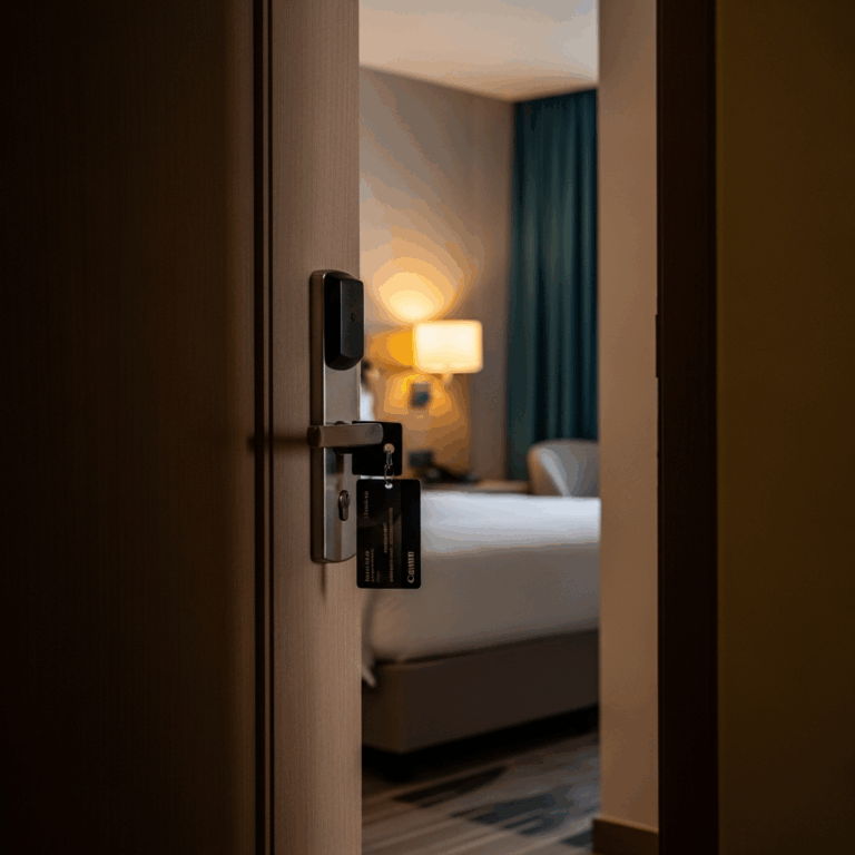 hotel room door slightly open revealing a modern luxury hote 20260331 082645