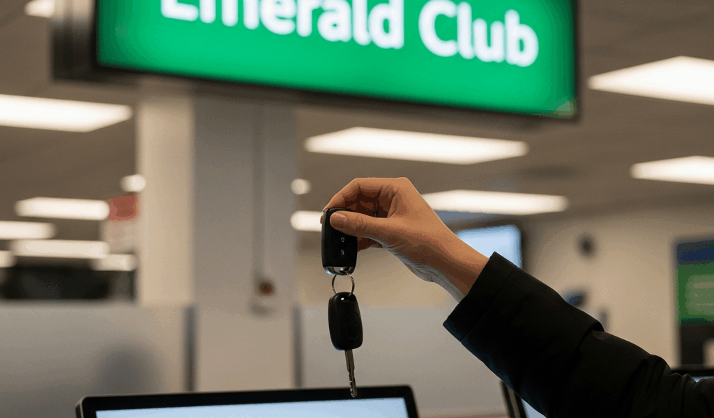 person picking up keys at a national car rental counter with 20260331 082314