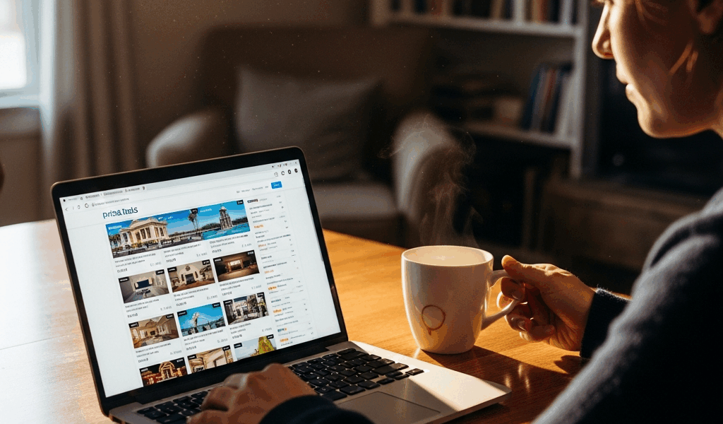 person sitting at a laptop browsing hotel deals on priceline 20260331 081921